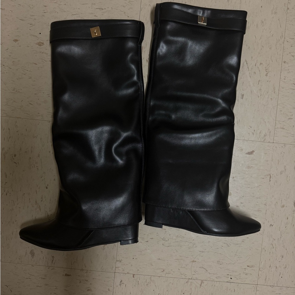 Black Leather Knee-High Boots